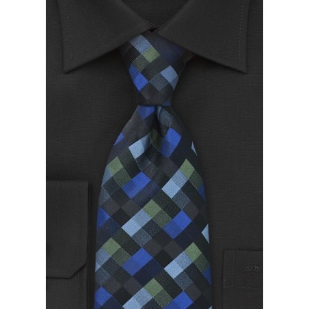 Blue and Black Patchwork Patterned Tie