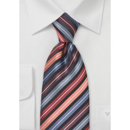 Striped Tie in Apricots, Blacks and Greys