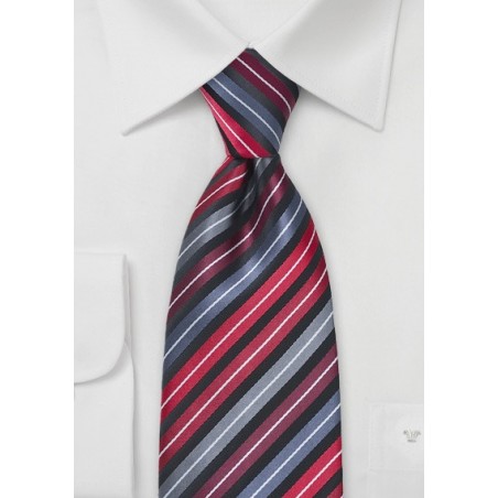 Striped Tie in Reds, Greys and Blacks