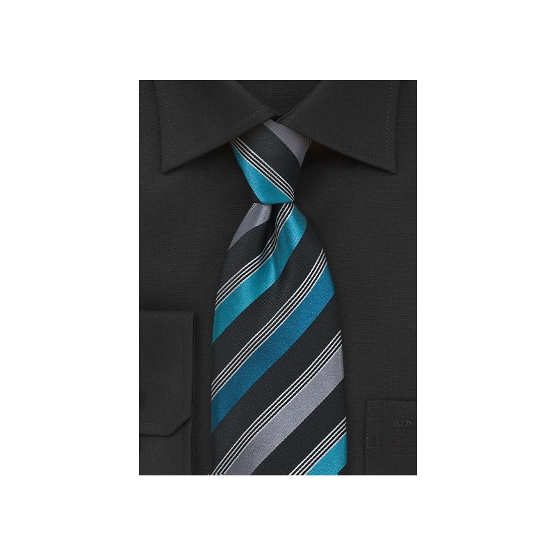Striped Tie in Teal and Black