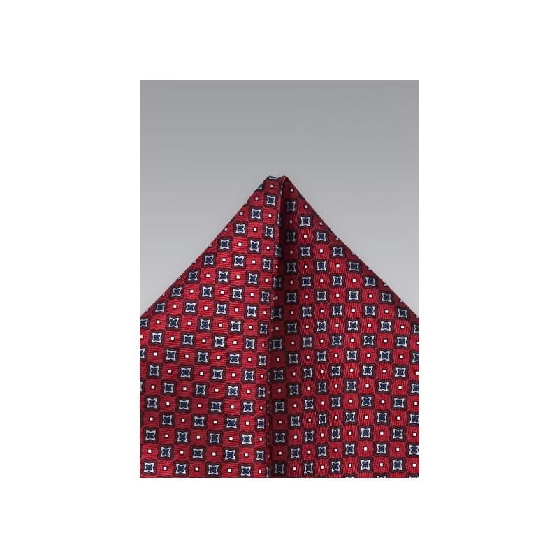 Diamond Patterned Pocket Square in Red