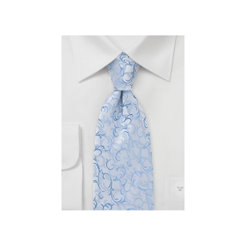 Ice Blue Tie with Scrolls Patterns