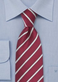 Wine Red and White Striped Tie