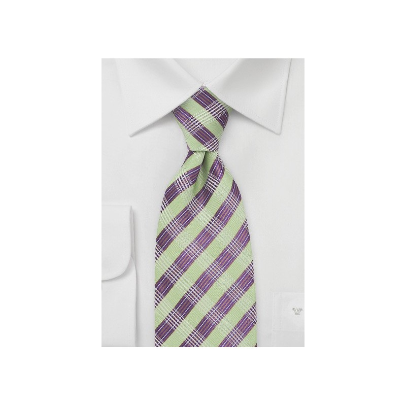 Modern Plaid Tie in Green and Purple
