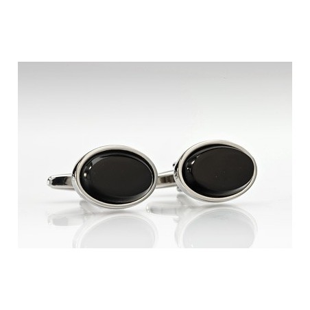 Oval Cufflinks in Black and Silver