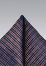 Plaid Pocket Square in Copper and Navy