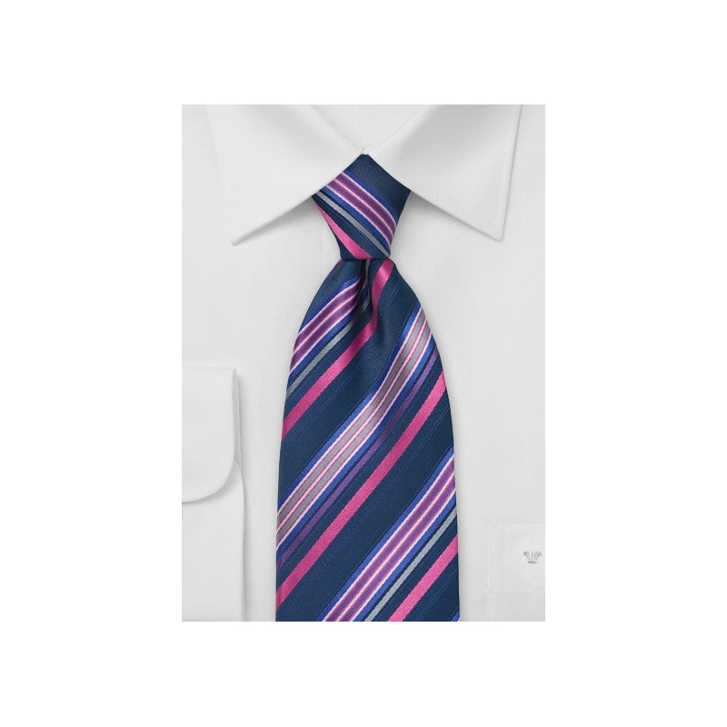 Striped Tie in Navy and Pink