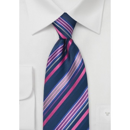 Striped Tie in Navy and Pink
