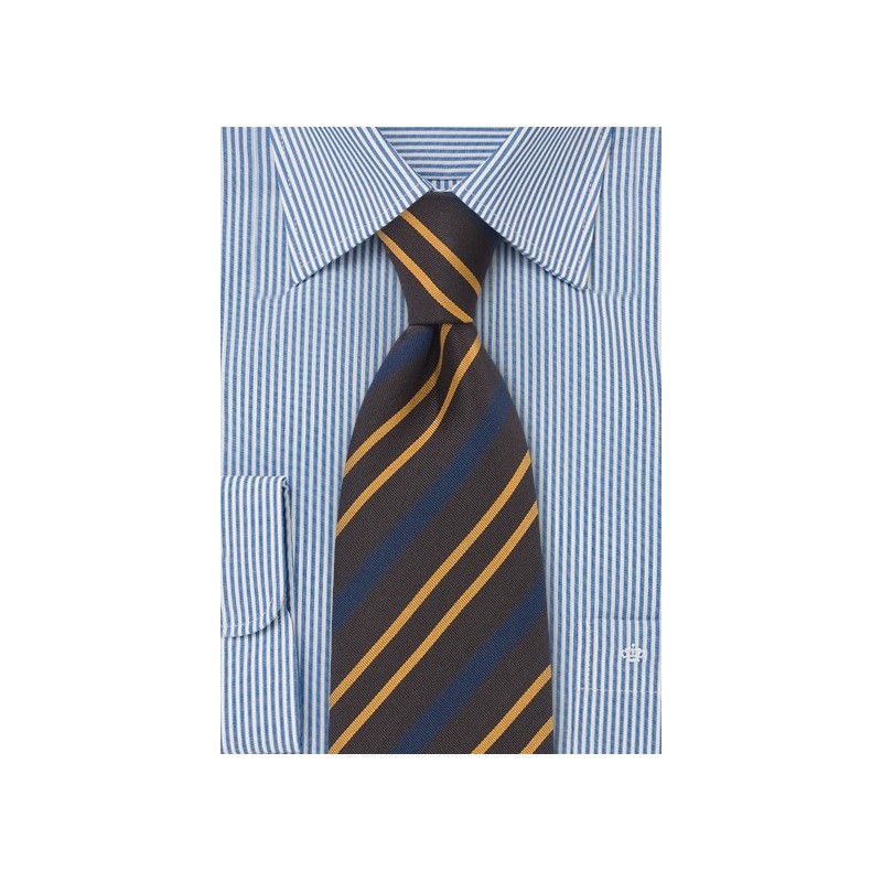 Regimental Tie in Brown, Yellow and Blue