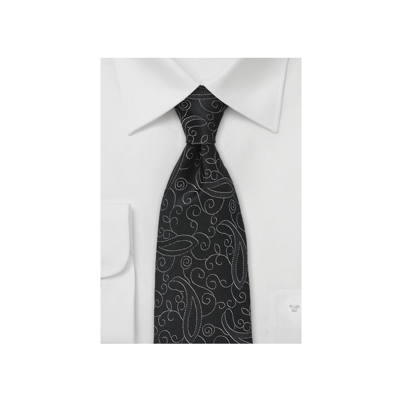Scroll Patterned Tie in Black