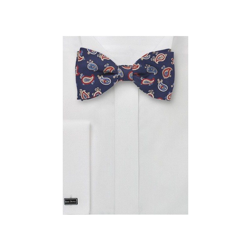 Paisley Bow Tie in Navy