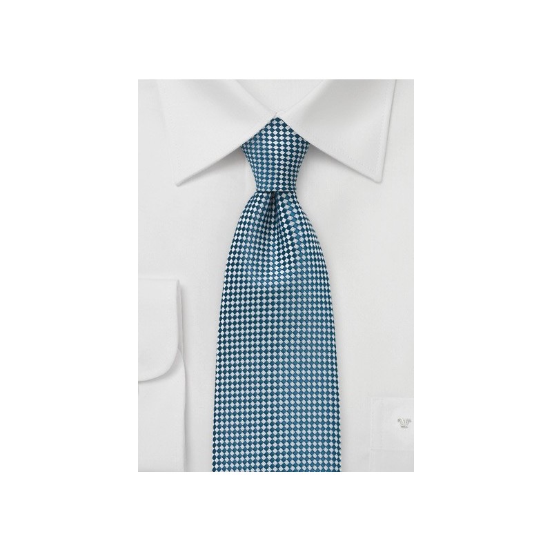 Micro Check Tie in Teal and White
