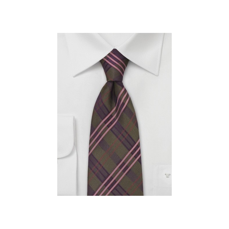 Modern Plaid Tie in Brown and Purple