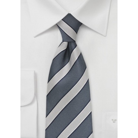 Masculine Striped Tie in Navy and Silver