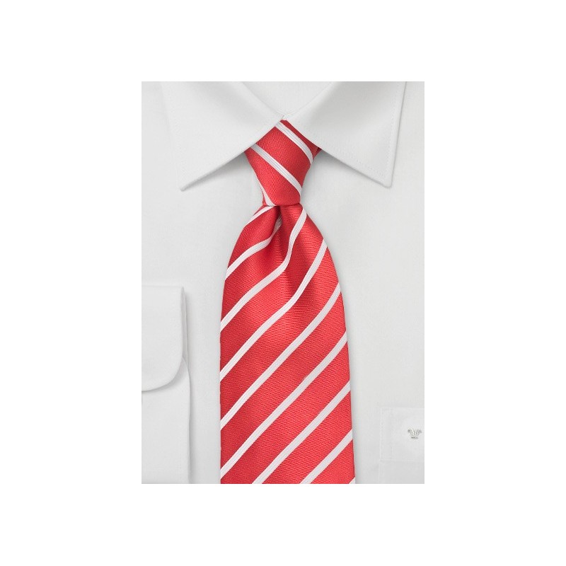Bright Red and White Striped Tie