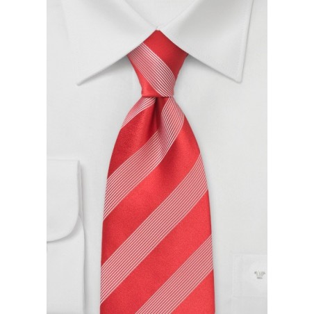 Bright Red Tie with White Stripes