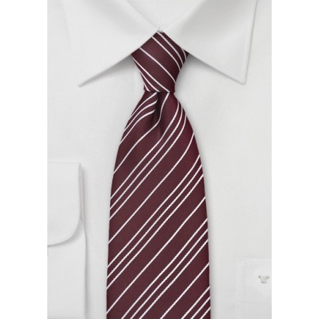 Saturated Burgundy Tie with Silver Stripes