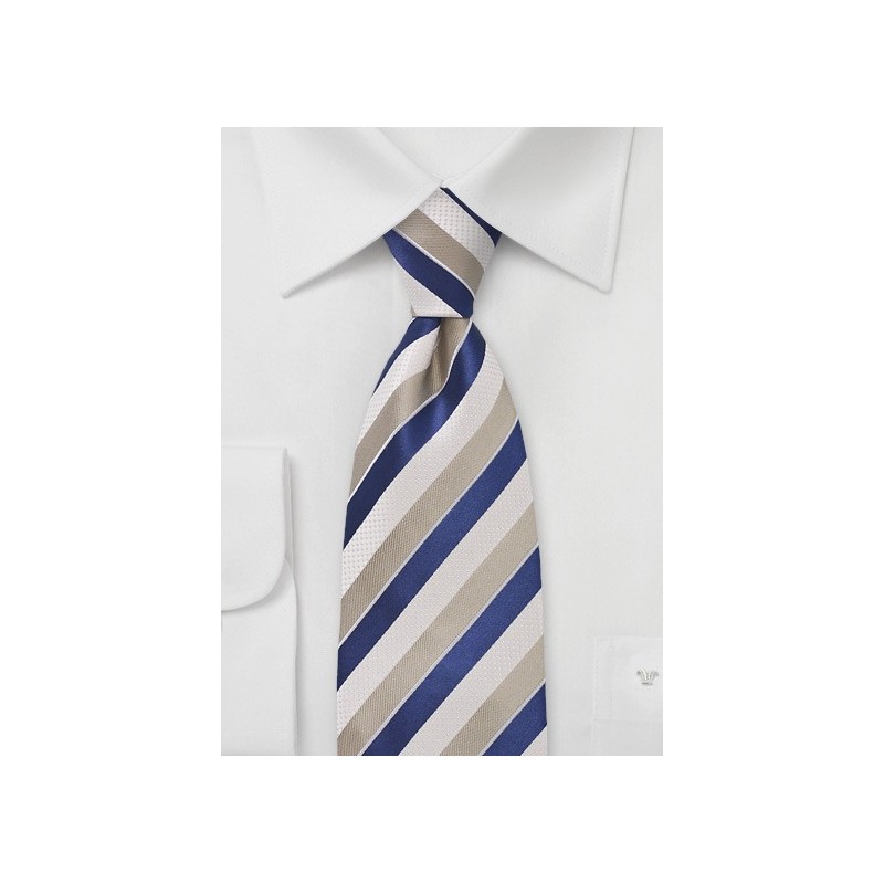 Textured Striped Tie in Blues and Wheats