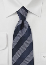 Sleek Striped Tie in Midnight Blue and White