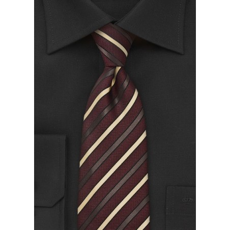 Regal Striped Tie in Burdundy and Gold