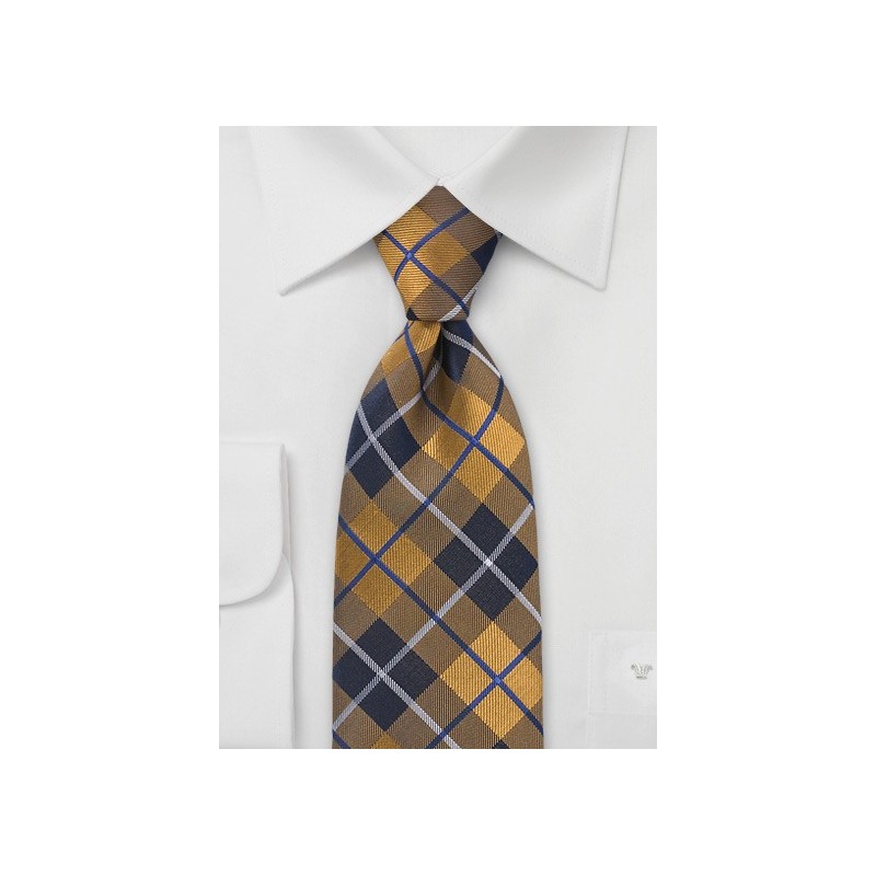 Classic Plaid Tie in Gold and Navy