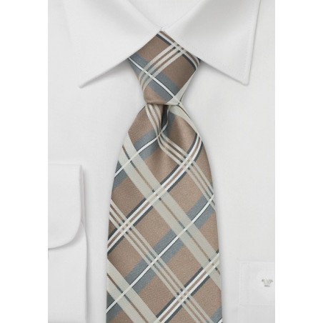 Champagne Check Pattern Tie in XL Length
