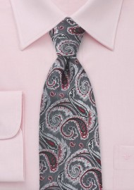 Paisley Tie in Charcoals and Reds