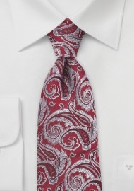 Bold Red and Silver Paisley Tie