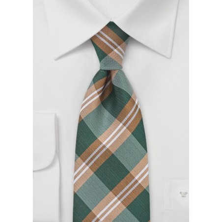 Retro Plaid Tie in Copper and Green