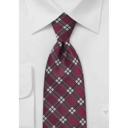 Modern Wine Red Plaid Tie