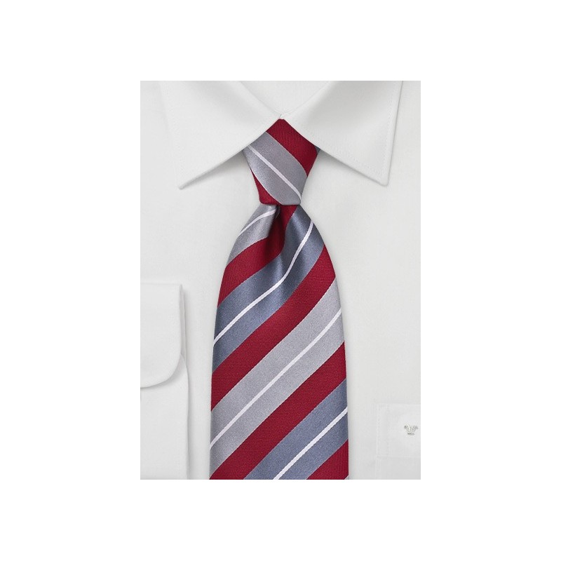 Silver and Red Striped Necktie