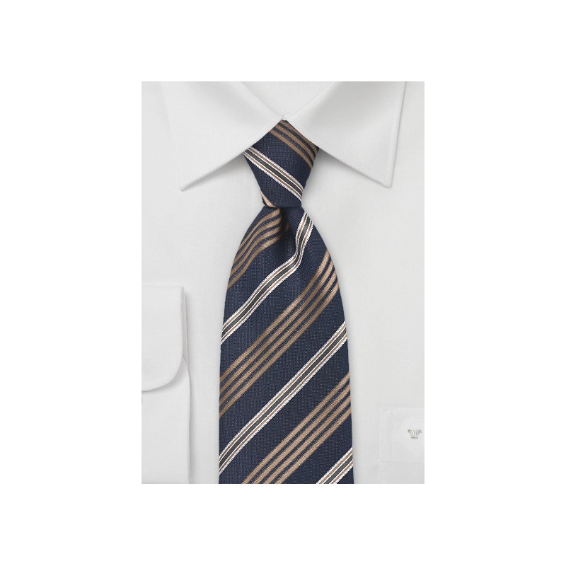 Polished Striped Tie in Navy and Copper