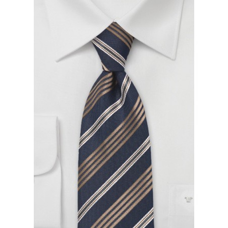 Polished Striped Tie in Navy and Copper