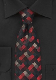 Patchwork Tie in Reds and Blacks