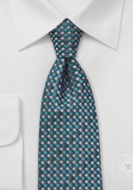 Mini Plaid Tie in Teal and Charcoal