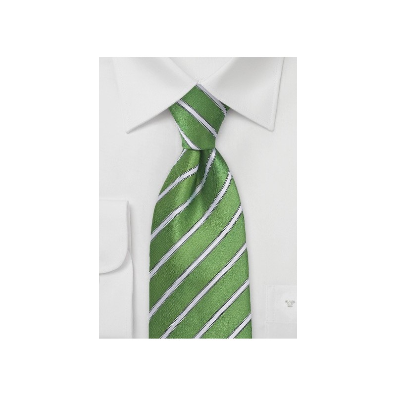 Organic Green and White Striped Tie in Kids Size