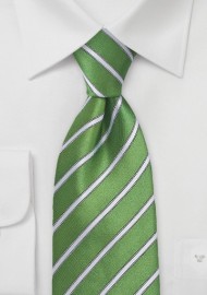 Extra Long Organic Green and White Striped Tie