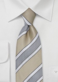 Striped Tie in White and Acorn
