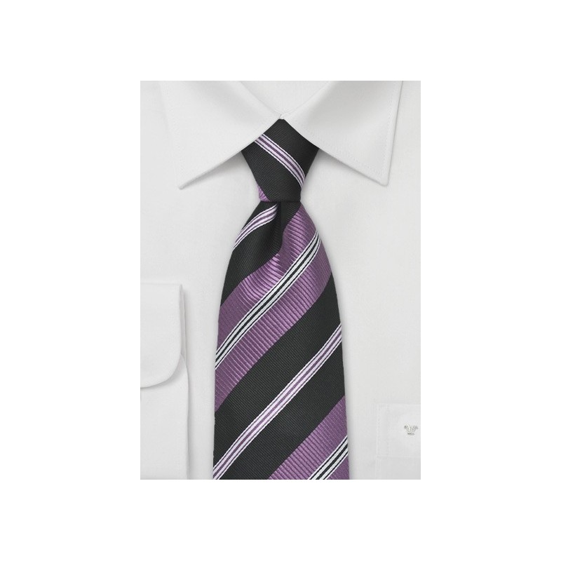 Modern Striped Tie in Black and Wild Plum