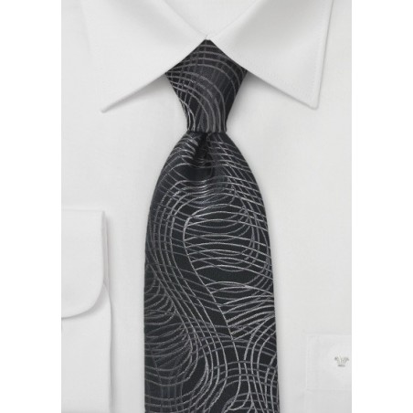 Modern Swirl Tie in Black and Charcoal