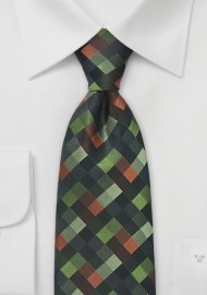 Patchwork Tie in a Palette of Autumn Greens
