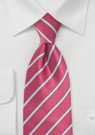 Pink and Light Silver Striped Tie  in Extra Long