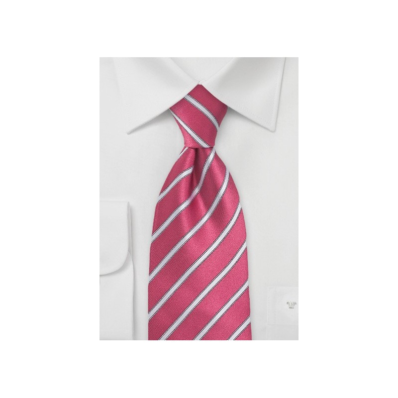 Pink and Light Silver Striped Tie  in Extra Long