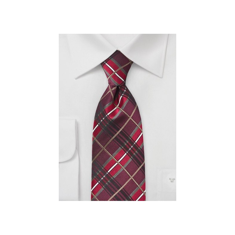 Plaid Tie in Reds and Burgundies