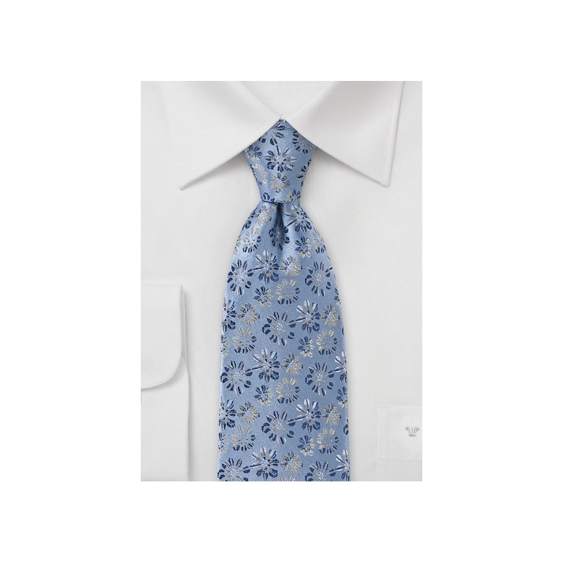 Vintage Blue Tie with Flowers