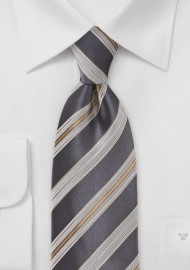 Modern Striped Tie in Dark Brown and Gold