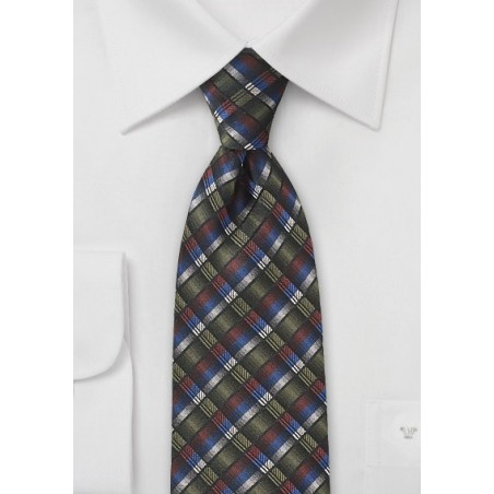 Contemporary Plaid Tie in Olive Green