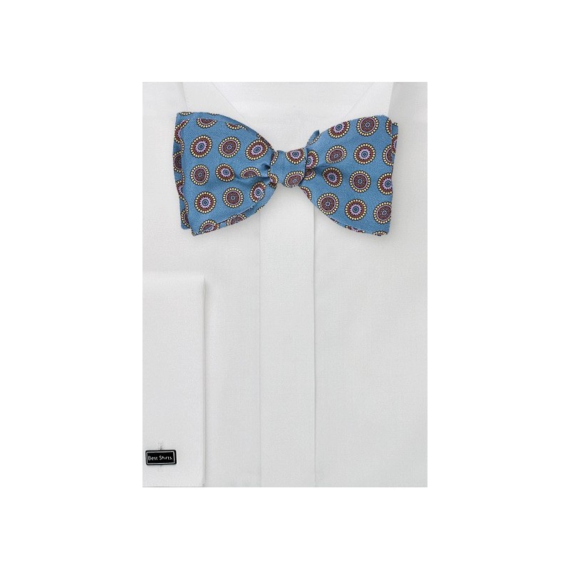 Emblem Patterned Bow Tie in Brocade Blue