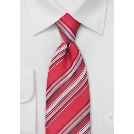 Coral Red Striped Tie in Boys Length