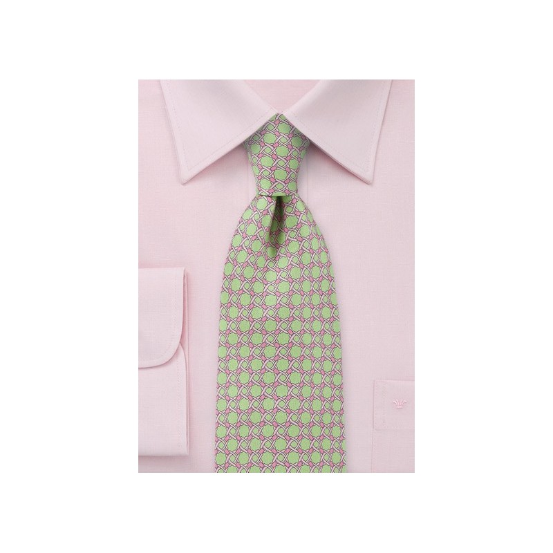 Graphic Patterned Tie in Lime Green and Pink